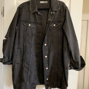 Topshop MOTO Long Black Distressed Denim Jacket